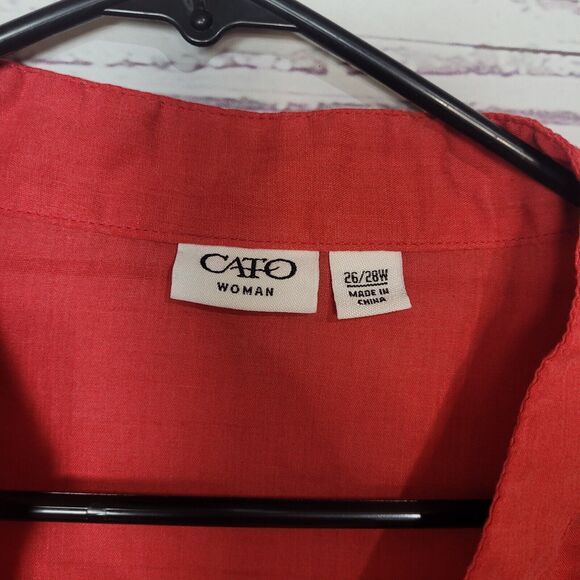 Cato Red Embroidered Floral V-Neck Ruffle Hem Top Womans Plus Size 26/28W - Picture 5 of 6